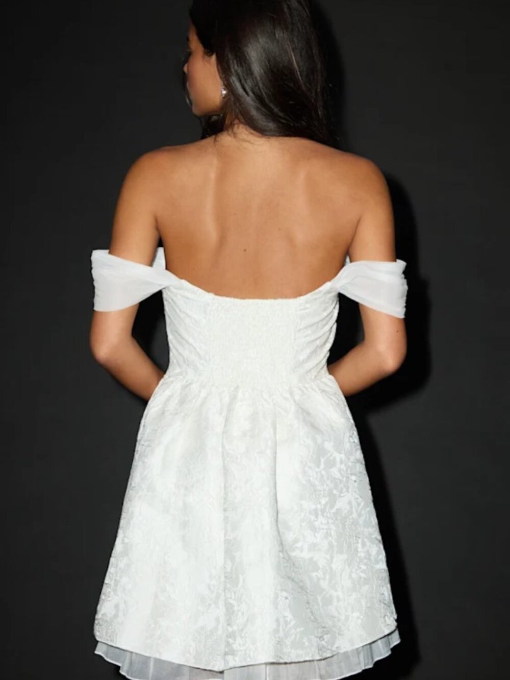 Lulus Kalara White Jacquard Off-the-shoulder Mini Dress - Size L - Picture 3 of 4